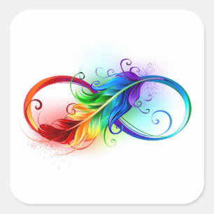 Sticker Carré Symbole d'infini avec plume arc-en-ciel