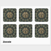 Sticker Carré Symbole Gold Double Bonheur Or et Abalone (Feuille)