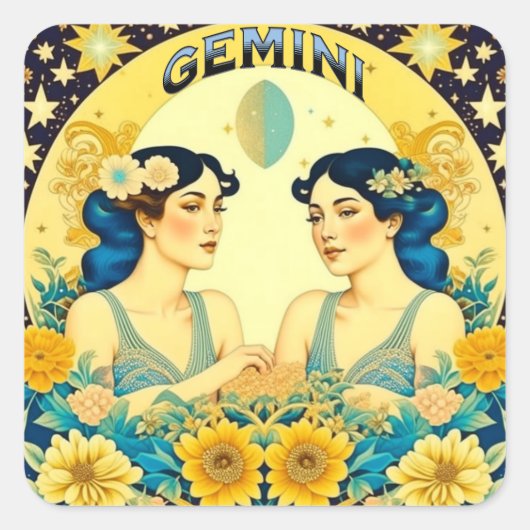 Sticker Carré SYMBOLE Horoscope Gemini Twins Celestin (Devant)