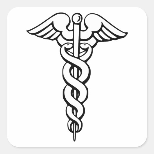 Sticker Carré Symbole Médicale de Caduceus (Devant)