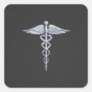 Sticker Carré Symbole Médicale Silver Caduceus Style fibre de ca
