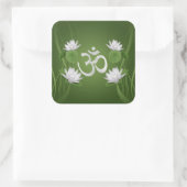 Sticker Carré Symbole Om avec fleurs de Lotus en vert (Sac)
