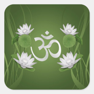 Sticker Carré Symbole Om avec fleurs de Lotus en vert