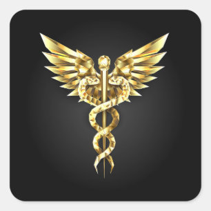 Sticker Carré Symbole Polygonal Or Caduceus
