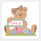 Sticker Carré Symbole Teddy Bear with Bow Holding Smile (Devant)