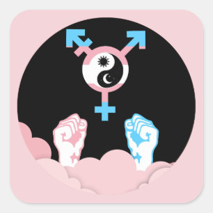 Sticker Carré Symbole transgenre Soleil et Lune Puissance et Équ