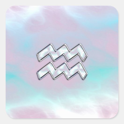 Sticker Carré Symbole Zodiaque Aquarius sur Mère de Pearl Nacre (Devant)