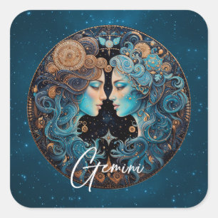 Sticker Carré Symbole zodiaque des jumeaux célestes Gemini d'or