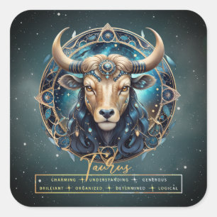Sticker Carré Symbole zodiaque or noir Astrologie Élégante Tauru