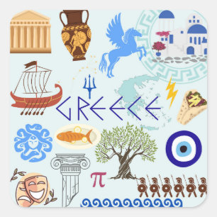 Sticker Carré Symboles de Grèce pour les amoureux du voyage