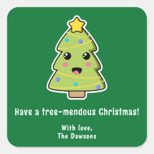 Sticker Carré Sympa sapin de Noël Funny arbre vert mendous