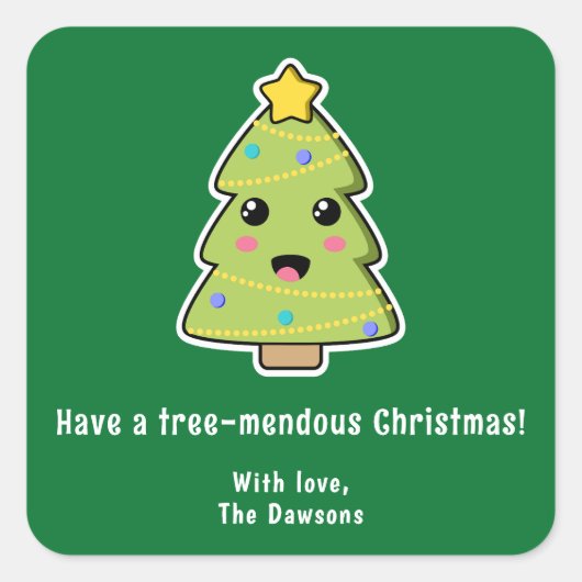 Sticker Carré Sympa sapin de Noël Funny arbre vert mendous (Devant)