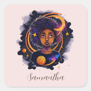 Sticker Carré Système solaire Afro Femme