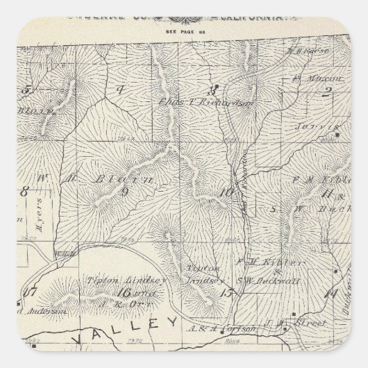 Sticker Carré T19S R28E Tulare Comté Plan de section (Devant)