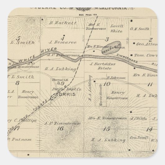 Sticker Carré T24S R27E Tulare Comté Plan de section (Devant)