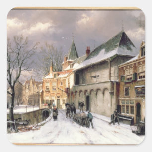 Sticker Carré T31117 une vue d'une ville néerlandaise en hiver