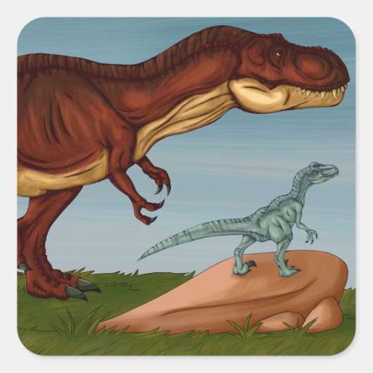 Sticker Carré T-Rex et Velociraptor (Devant)