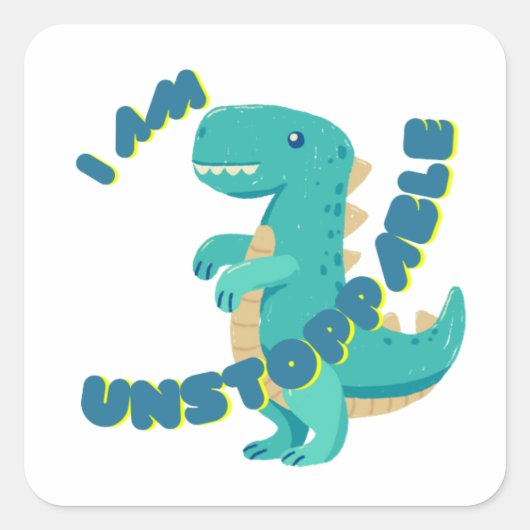 Sticker Carré T-REX mignon avec citation motivante (Devant)