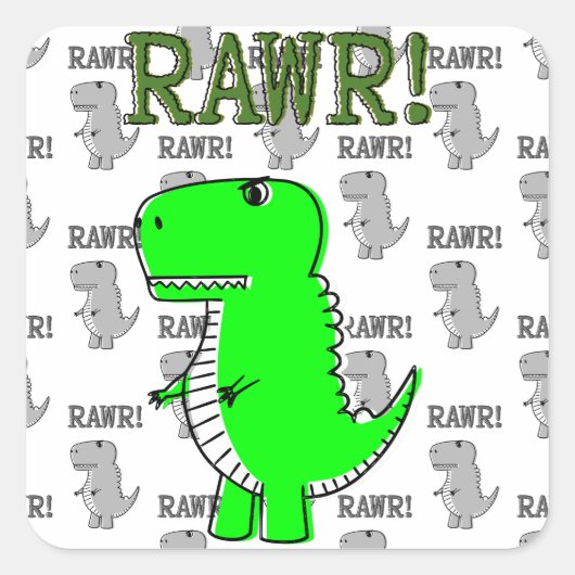 Sticker Carré T-Rex mignon et en colère avec Motif noir et blanc (Devant)