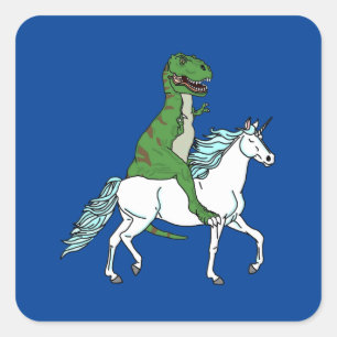 Sticker Carré T-Rex Riding Unicorn