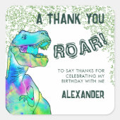 Sticker Carré T-Rex Roar Dinosaur Merci fête d'anniversaire (Devant)