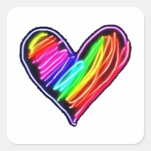 Sticker Carré T-Shirt Cœur Arc-en-Ciel Néon Rassemblement Fierté