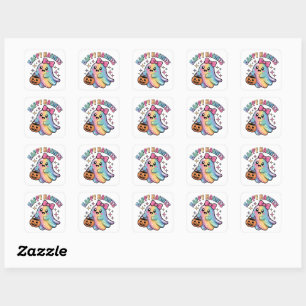 Sticker Carré T-Shirt Fantôme Arc-en-Ciel Pastel – Kawaii Hallow