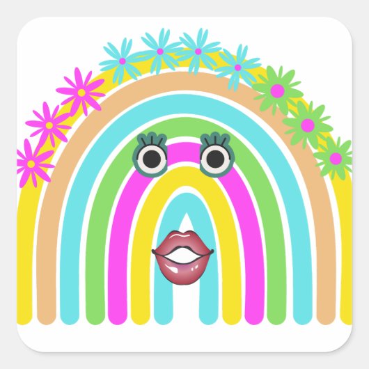 Sticker Carré T-shirt fillette, arc-en-ciel (Devant)