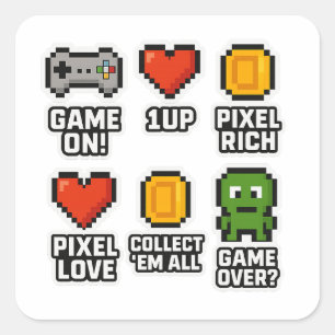 Sticker Carré T-Shirt Rétro Pixel Gamer   Icônes de jeu 8 bits a