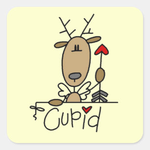 Sticker Carré T-shirts et Cadeaux de Noël Cupid Reindeer