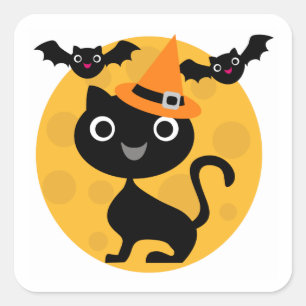 Sticker Carré T-shirts et cadeaux Halloween Chats et chauves-sou