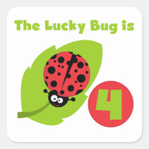 Sticker Carré T-shirts et cadeaux Lucky Bug 4th Birthday