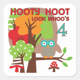 Sticker Carré T-shirts et cadeaux Owl 4th Birthday