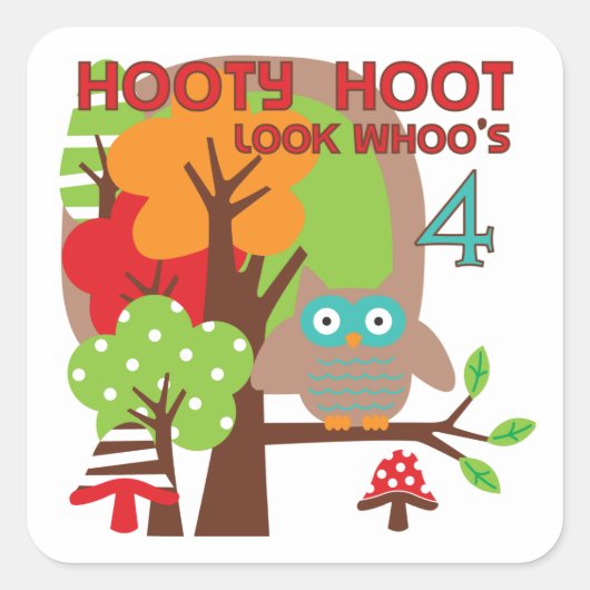 Sticker Carré T-shirts et cadeaux Owl 4th Birthday (Devant)