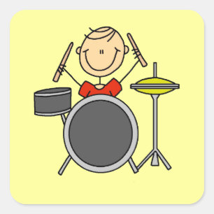 Sticker Carré T-shirts et cadeaux Stick Figure Male Drummer