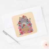 Sticker Carré Tabby cat & fleurs (Enveloppe)