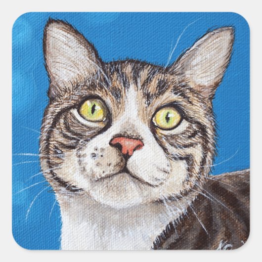 Sticker Carré Tabby Cat Peinture (Devant)