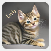 Sticker Carré Tabby chatte moelleux chatte bébé (Devant)