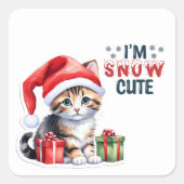 Sticker Carré Tabby Kitten À Santa Hat Joyeux Noël (Devant)