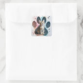 Sticker Carré Tabby Kitten dans un Empreinte de patte aquarelle (Sac)