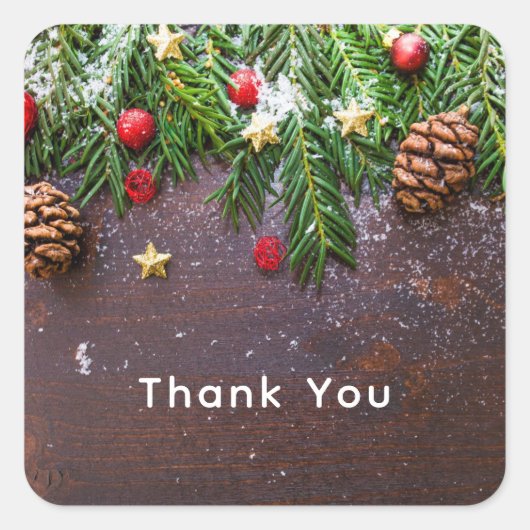 Sticker Carré Table de Noël rustique avec pin et neige (Devant)