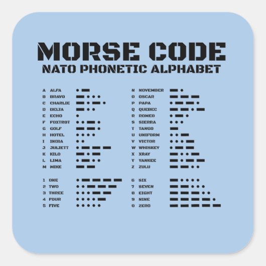Sticker Carré Tableau de l'alphabet de l'OTAN Code Morse de A à (Devant)
