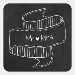 Sticker Carré Tableau noir annonce mariage M. et Mme