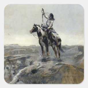 Sticker Carré Tableau occidental "Guerre" de Charles M Russell