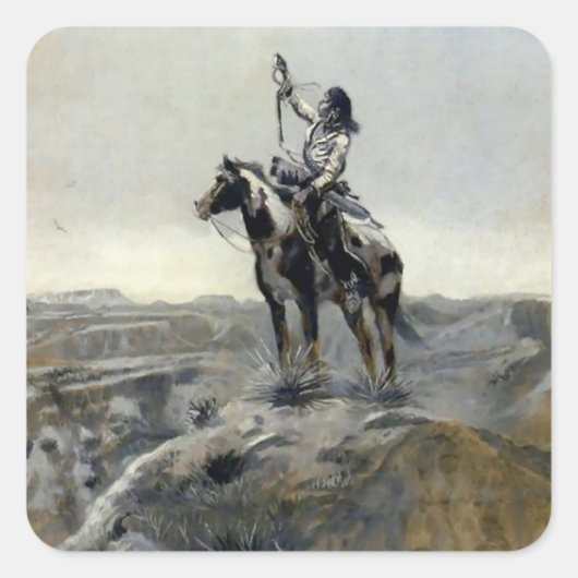 Sticker Carré Tableau occidental "Guerre" de Charles M Russell (Devant)