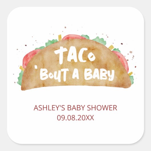 Sticker Carré Taco 'Bout a Baby shower Fiesta (Devant)