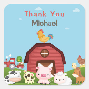Sticker Carré Tag Cadeau Merci d'anniversaire Barnyard