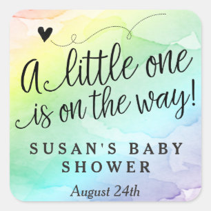 Sticker Carré Tag de Merci de Baby shower arc-en-ciel