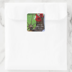 Sticker Carré Tag Mariage Merci Rose de bottes de cowboy