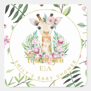 Sticker Carré Tag Monogram Boho Giraffe Baby shower Floral Faver